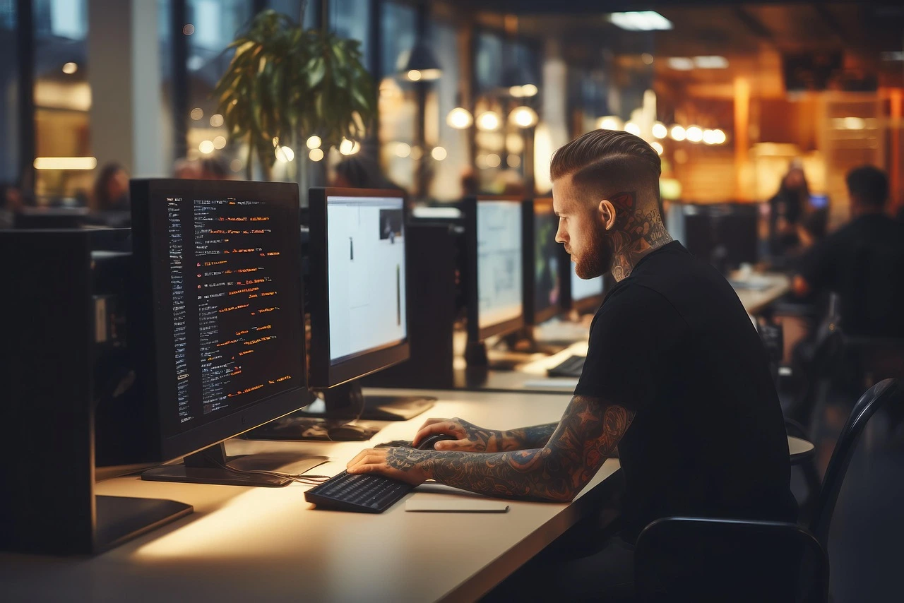 Programmer from Ukraine work in the office